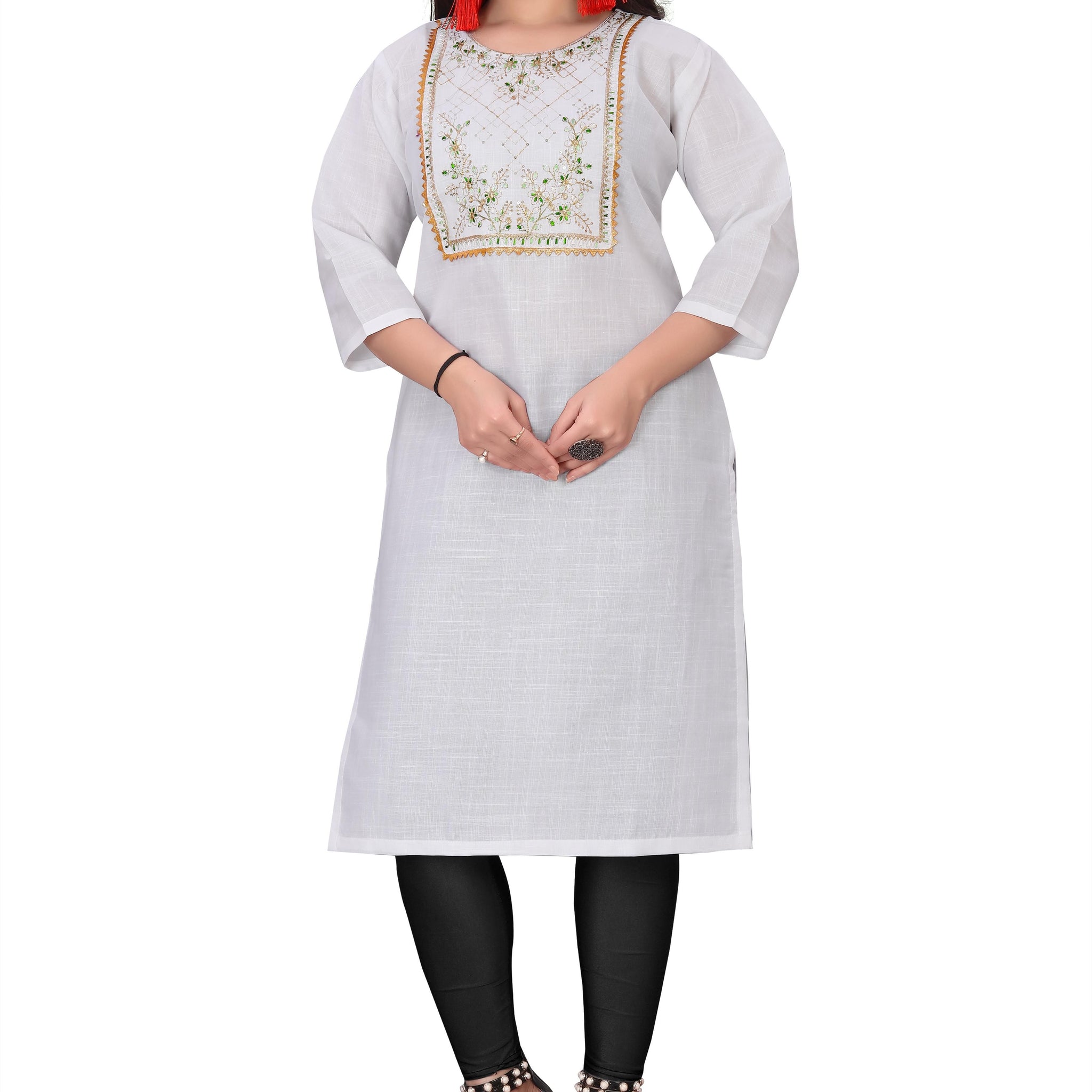 Women's Embroidery Cotton Slub Kurti