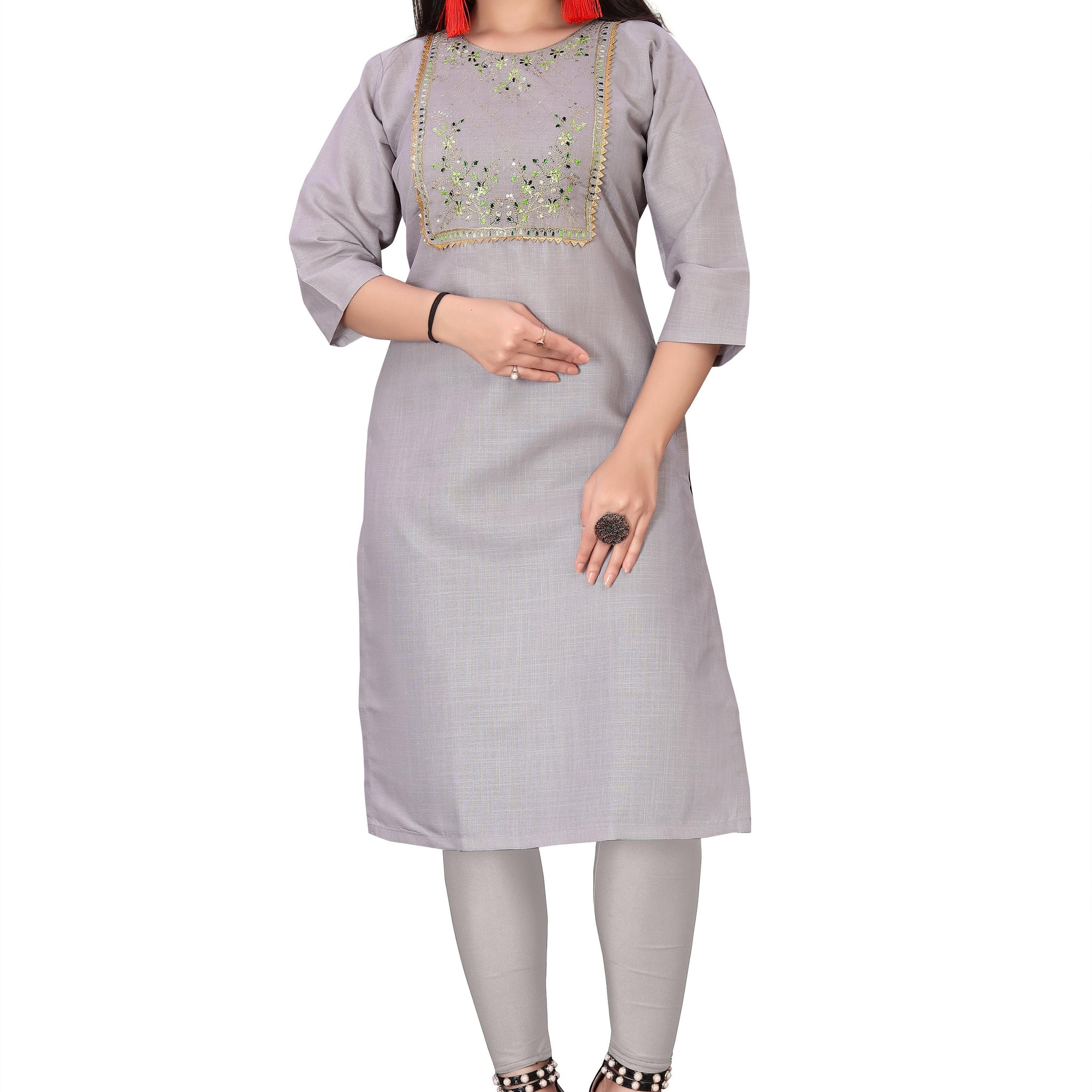 Women's Embroidery Cotton Slub Kurti